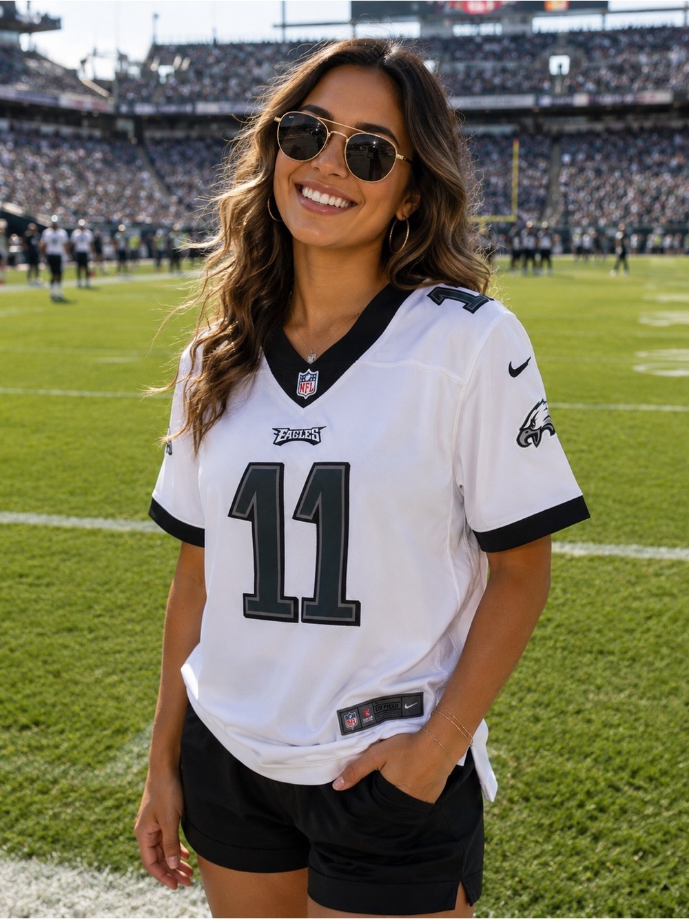 Nike NFL Women’s White Philadelphia Eagles #11 Jersey with Black Trim Size L
